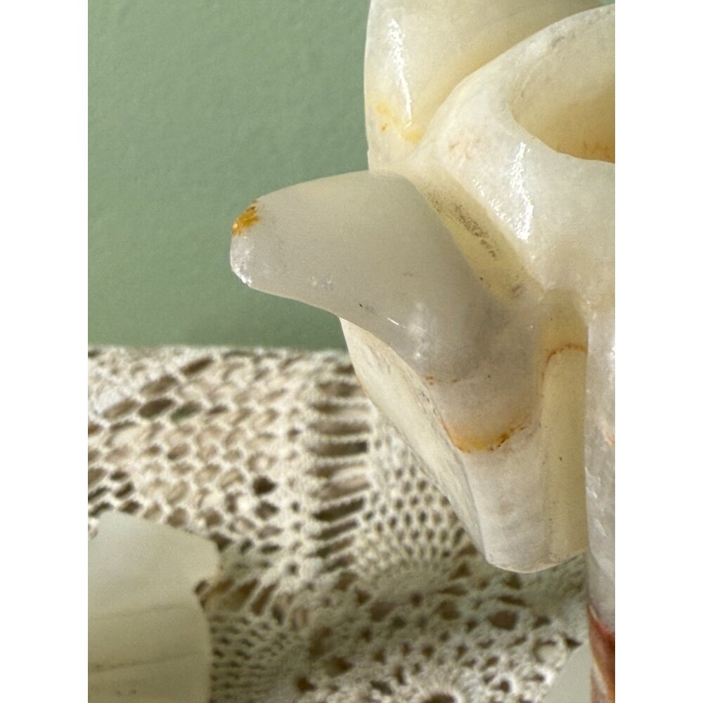 Vintage MCM Carved Onyx Flower Candle Stick Holders - Picture 6 of 16